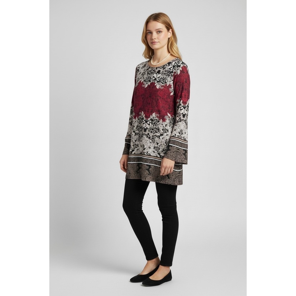 Coco Bianco Tunic Top‎ Women's M Boho Floral Blouse Bell Sleeve Romantic